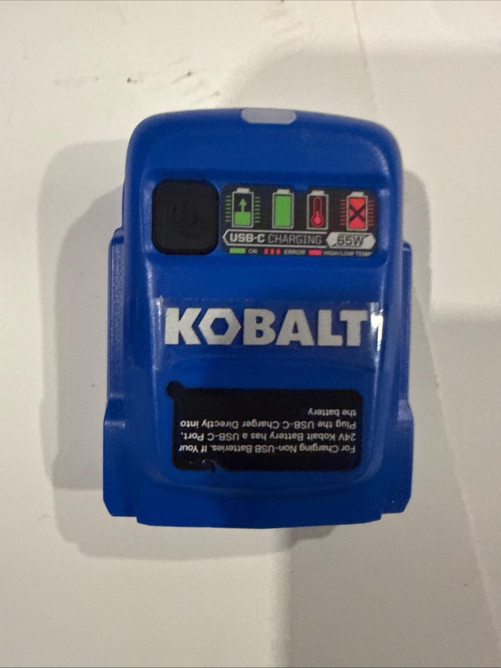 Kobalt Blue 24V USB-C 65W Battery Charging Adapter